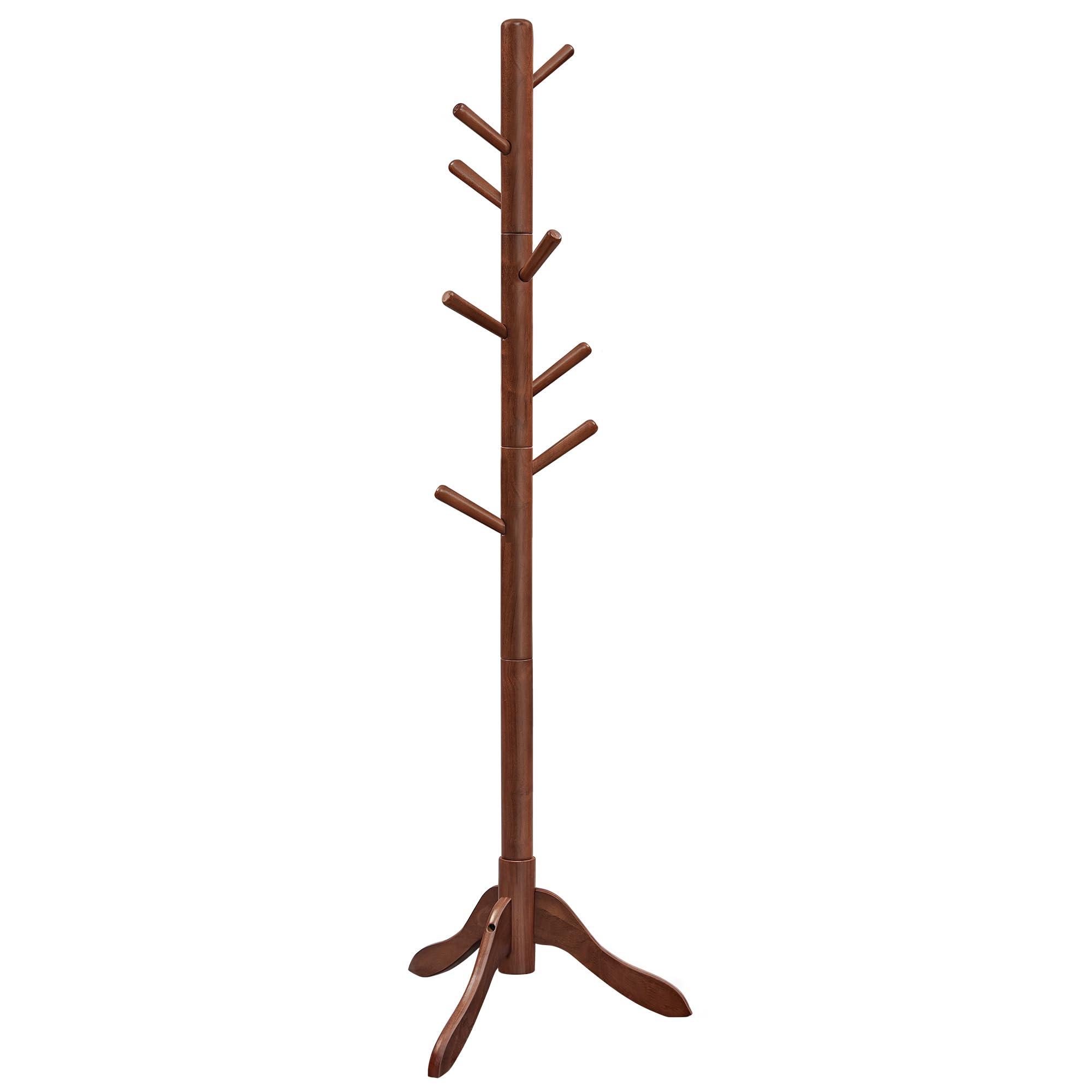 Vasagle Solid Wood Coat Rack, Free Standing Coat Rack, Tree-Shaped Coat Rack With 8 Hooks, 3 Height Options, For Clothes, Hats, Bags, For Living Room, Bedroom, Home Office, Dark Walnut Urcr01Wn
